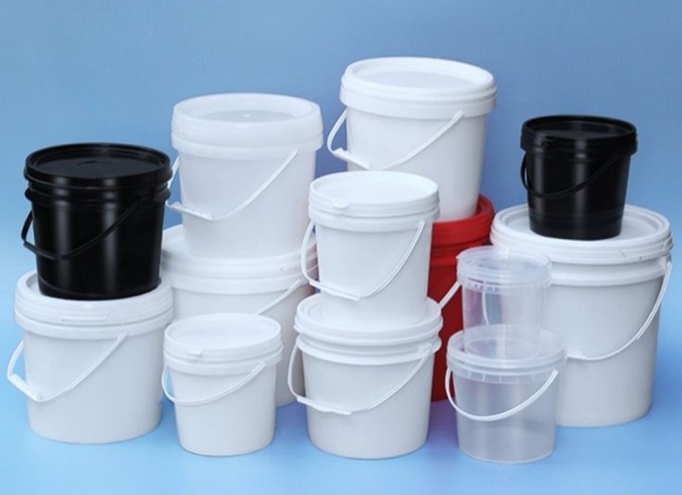 Range of plastic pails, buckets and handled containers